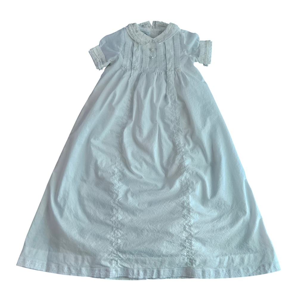 Talbots Kids White Cotton Christening Gown Lace Pintuck Baptism Dress 3M